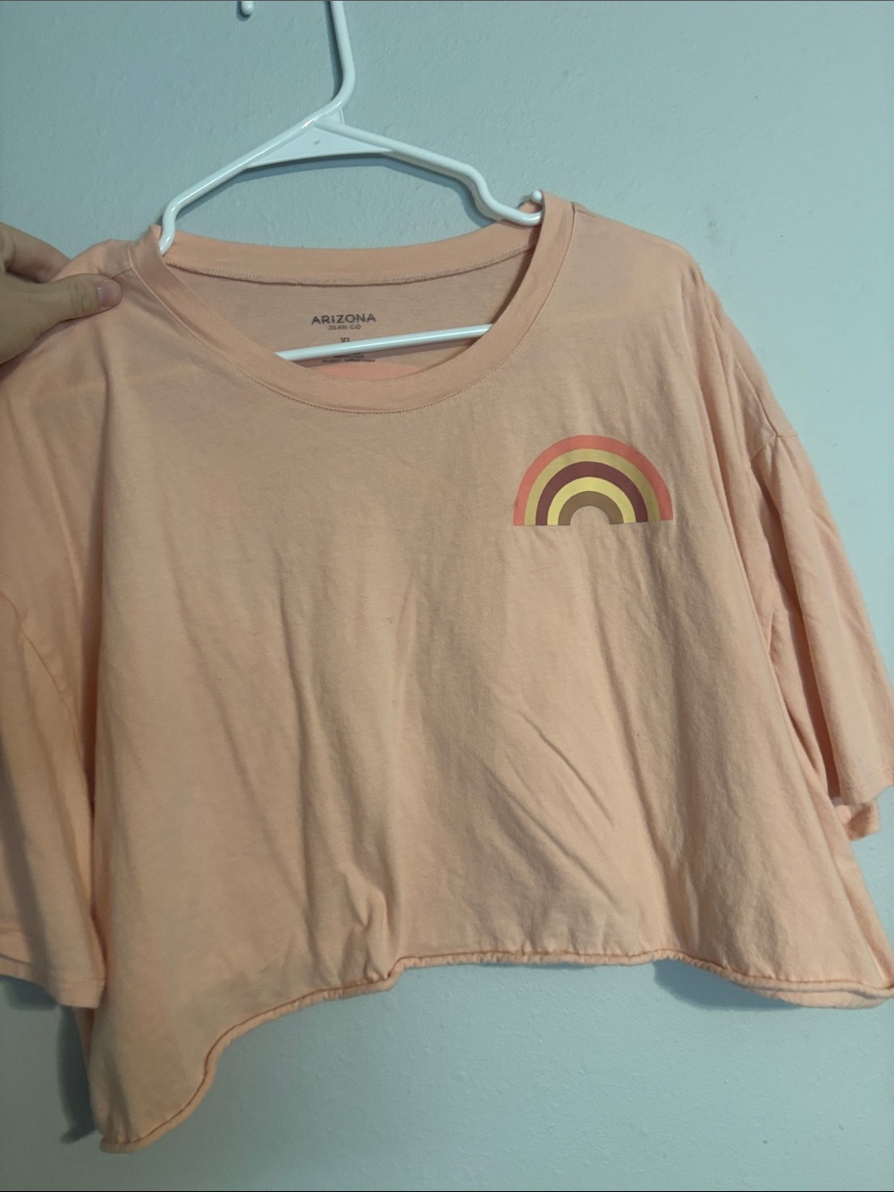 Arizona Jean Company Peach Cropped Tee with Multicolor Rainbow